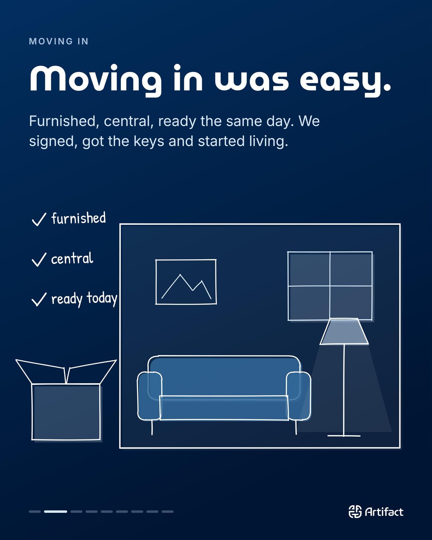 MOVING IN. Moving in was easy. Furnished, central, ready the same day. We signed, got the keys and started living.