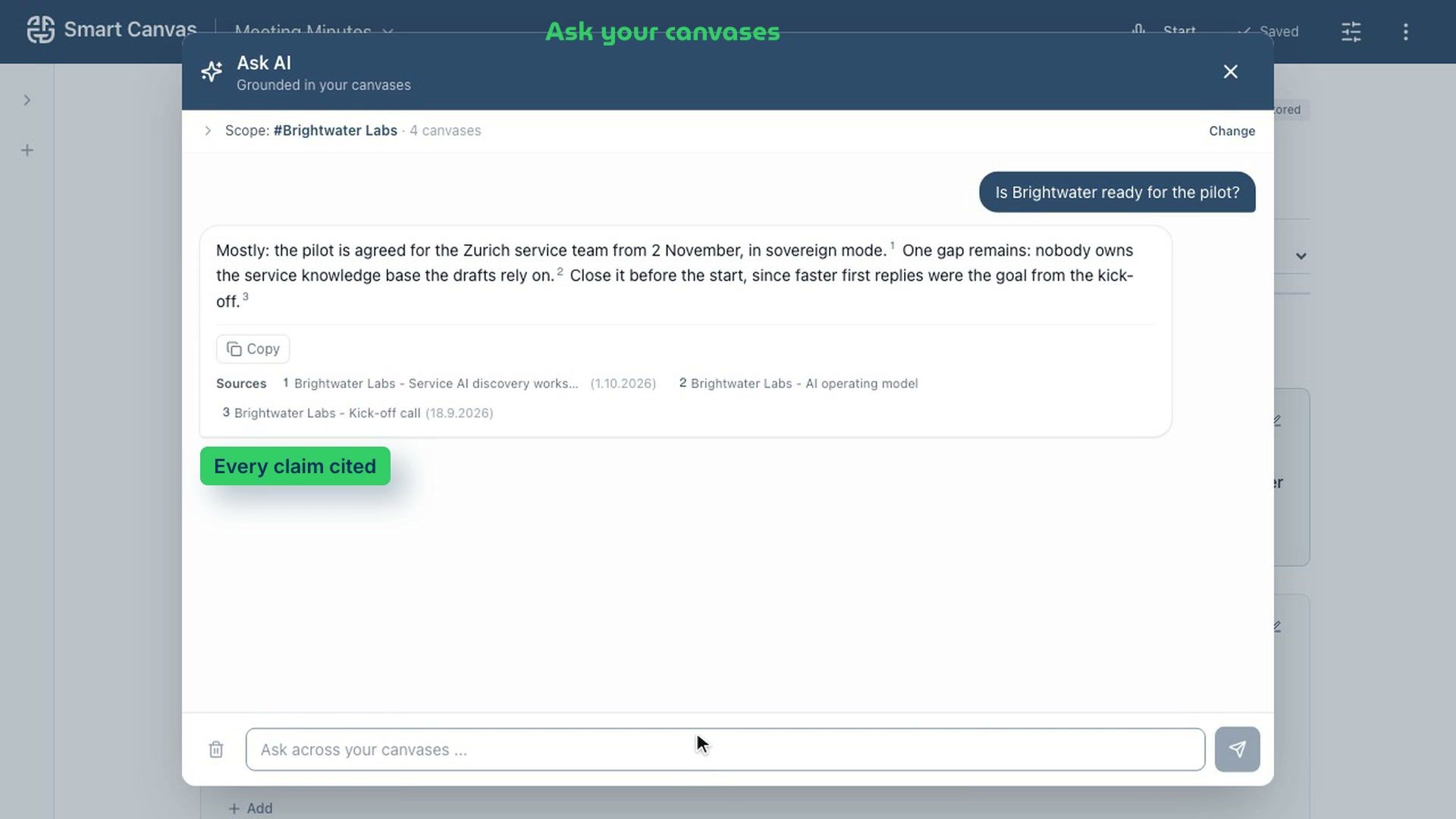 Smart Canvas: ask your canvases, answers only from your content, with sources you can check.