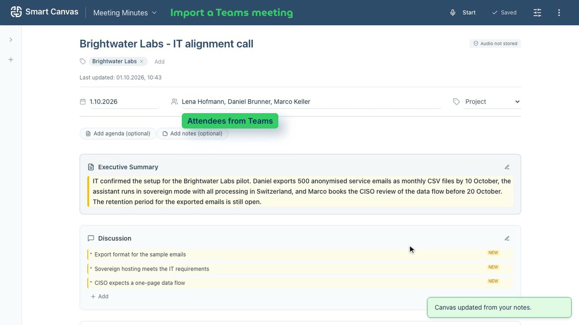 Smart Canvas: import anything, Teams meetings, documents and notes become canvases too.